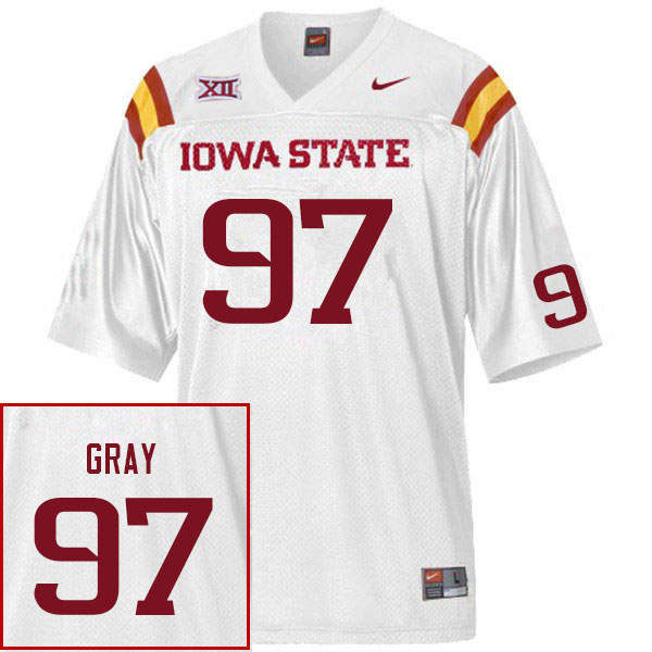 Men #97 Jayden Gray Iowa State Cyclones College Football Jerseys Sale-White - Click Image to Close